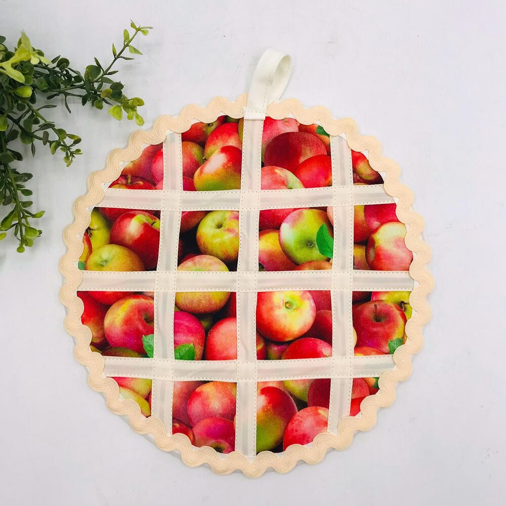 Pie Trivet Hotpad Apple Pie Red Cream Cottage Core Cotton Machine Washable